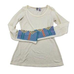 BKE Women's Thermal Knit Long Sleeve y2k Top Size S Bell Sleeve Embroidered